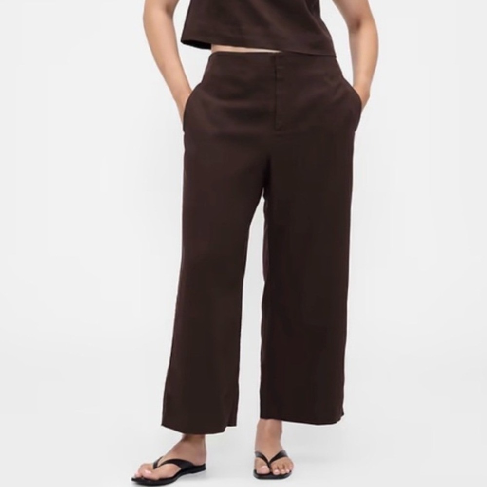 NEW Gap Brown Linen Blend Wide Leg Crop Pants High Rise Size 10